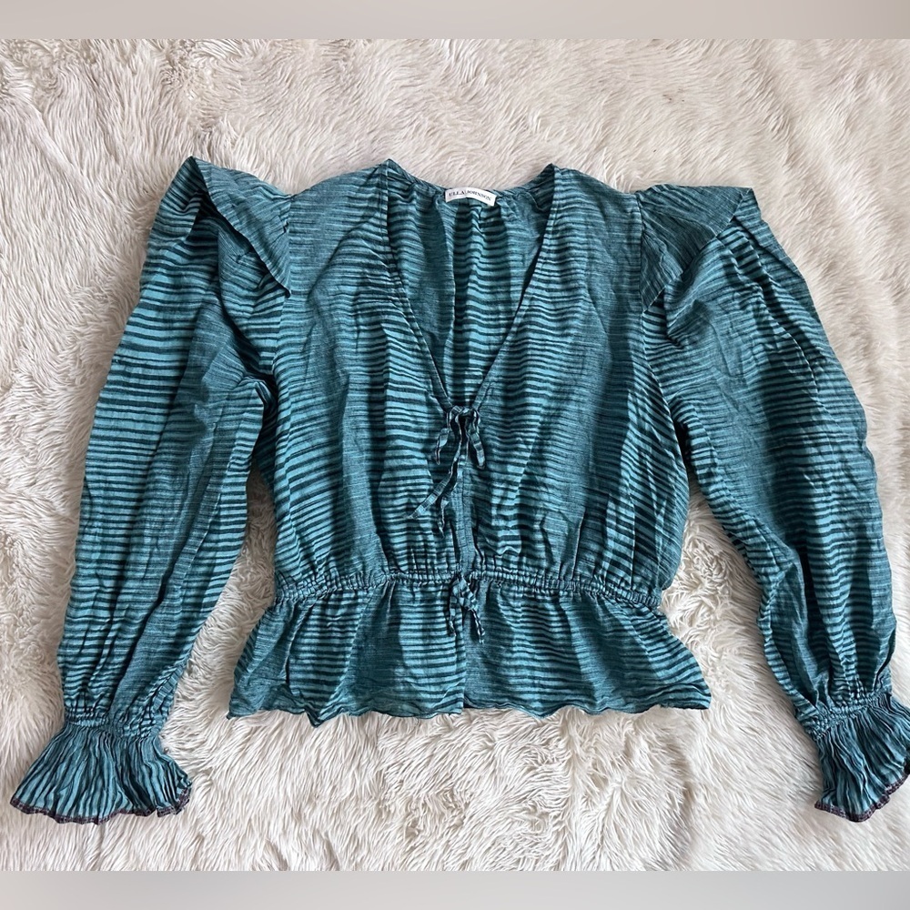 Ulla Johnson Ophelia Cotton Voile Peplum Blouse Teal
Stripe Size 10 - Picture 3 of 16